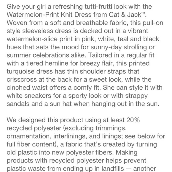 Cat & Jack Cotton Watermelon Dress Girl’s Size Large 10/12 - Picture 3 of 11